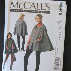 McCall's Cape Style Jacket Pattern (W/Wo Hood)